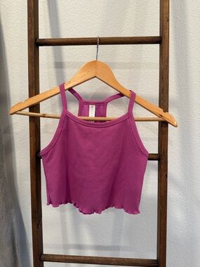 Zella Girl Ribbed Lettuce-Hem Crop Tank - Magenta